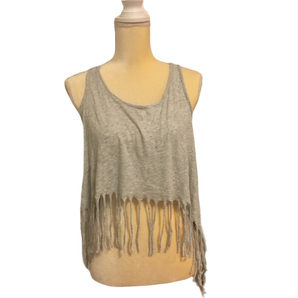 Hollister Gray crop top with fringe size medium